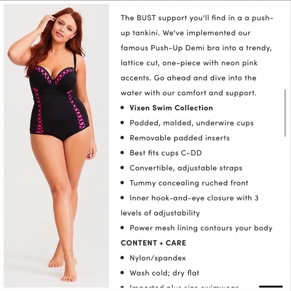 TORRID black pink lattice push-up one piece, 3X. - Picture 4 of 9